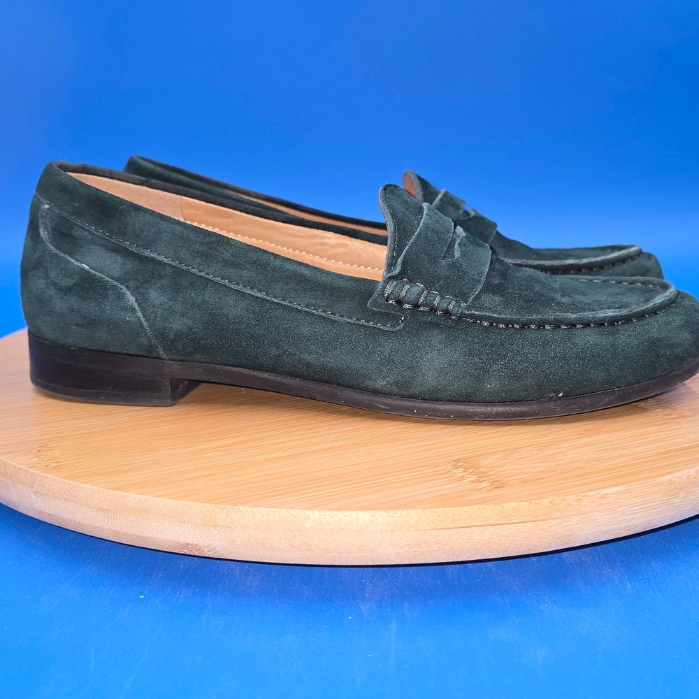 Array Forest Green‎ Suede Penny Loafers 7M Dark Academia Preppy Slip On